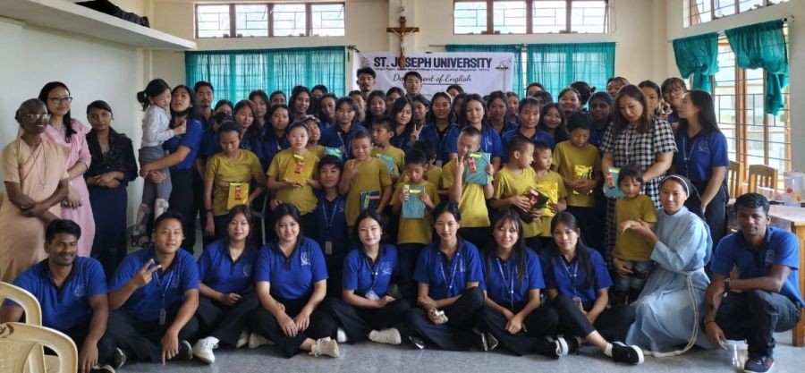 MA II students of Department of English, St Jospeh University, HOD, Assistant Professor and children of The Angel Home: Centre for Person with Disabilities, Sisters during the outreach program on April 25.